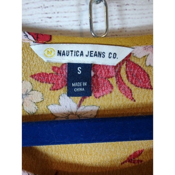Nautica Jeans Co. Floral Smocked Top - Yellow/Pink/Red - Size S - Picture 2 of 4